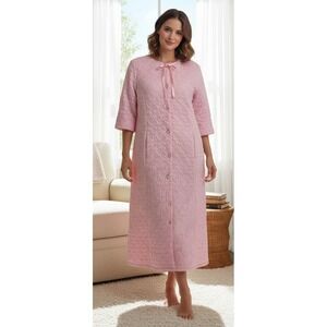 Vintage Vanity Fair Button Front Quilted Robe Women's 10 Pink Lounge USA Made
